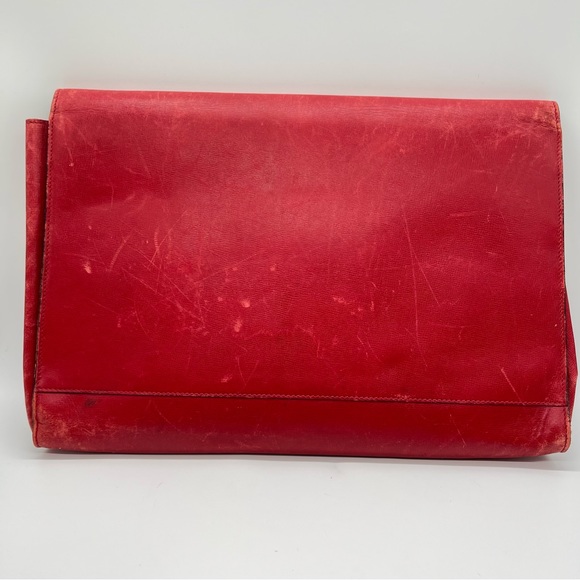 Mark Cross Red Leather Italy Legal Document Envelope  Case Clutch Gold - Picture 8 of 16